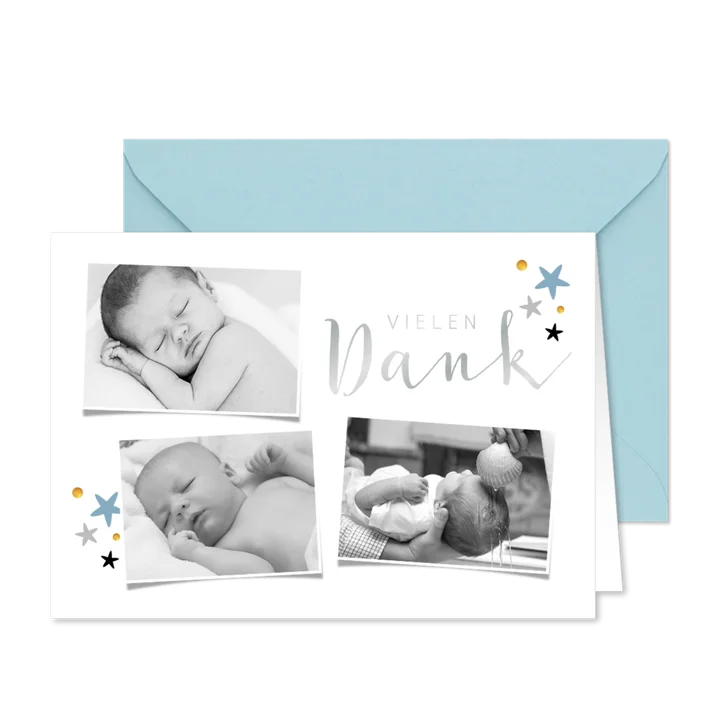 Dankeskarte zur Taufe Fotocollage mit Sternen