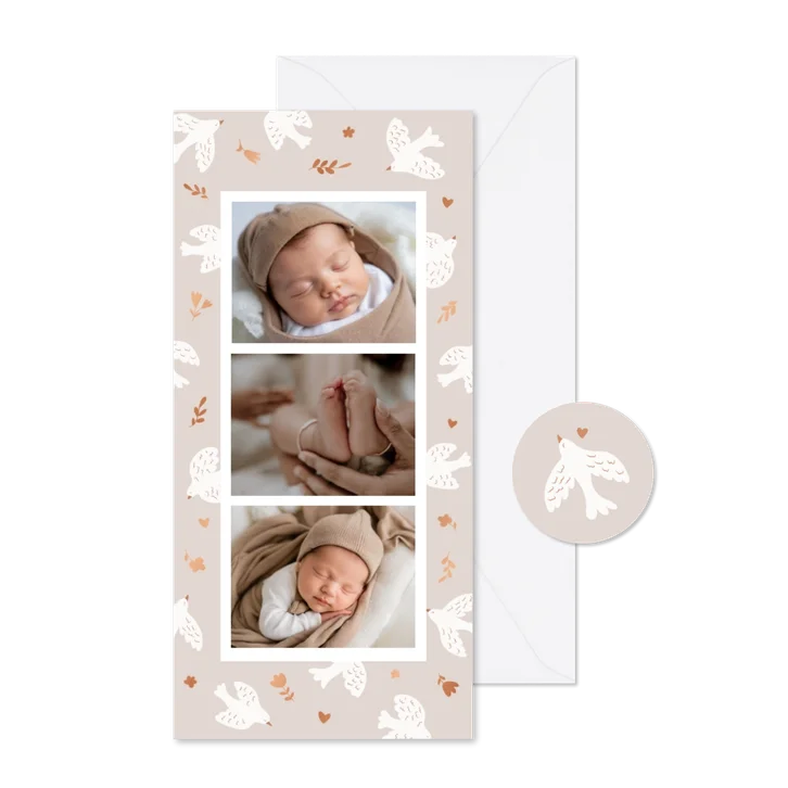 Dankeskarte zur Taufe Fotos, Tauben und Blumen