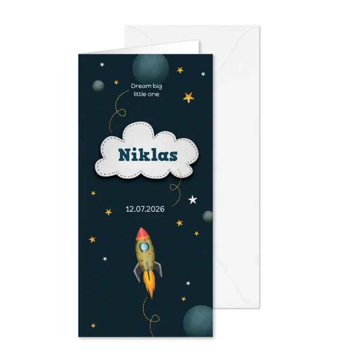 Danksagung Geburt Rakete & Sterne Foto innen