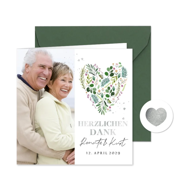 Danksagung Hochzeitsjubiläum botanisches Herz