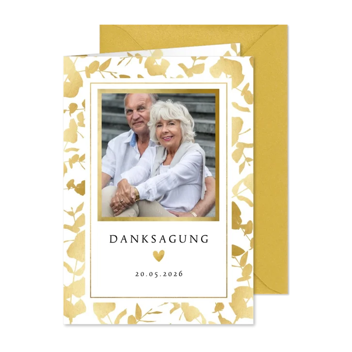 Danksagung Hochzeitstag Foto & Goldblätter
