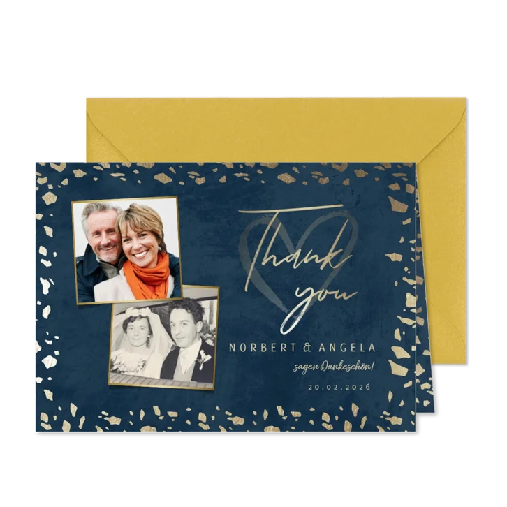 Danksagung Hochzeitstag Fotos & Goldkonfetti