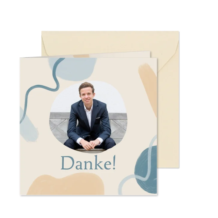 Danksagung Konfirmation blaue abstrakte Farbelemente