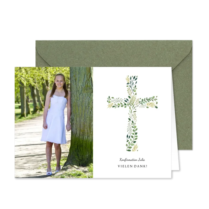 Danksagung Konfirmation botanisches Kreuz und Foto