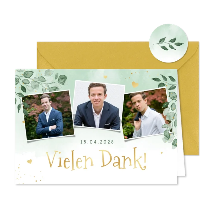 Danksagung Konfirmation Fotos, Aquarell & Gold