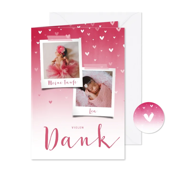 Danksagung Taufe pink Fotos & zuckersüße Herzen