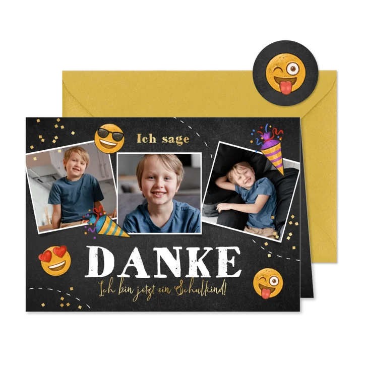 Danksagung zur Einschulung Fotocollage mit Emojis