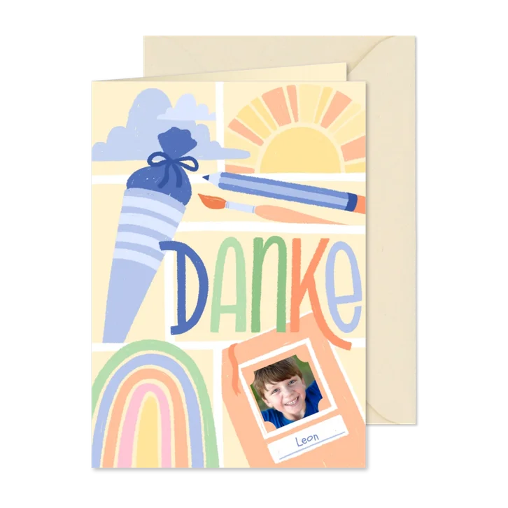 Danksagung zur Einschulung Sonne und Regenbogen