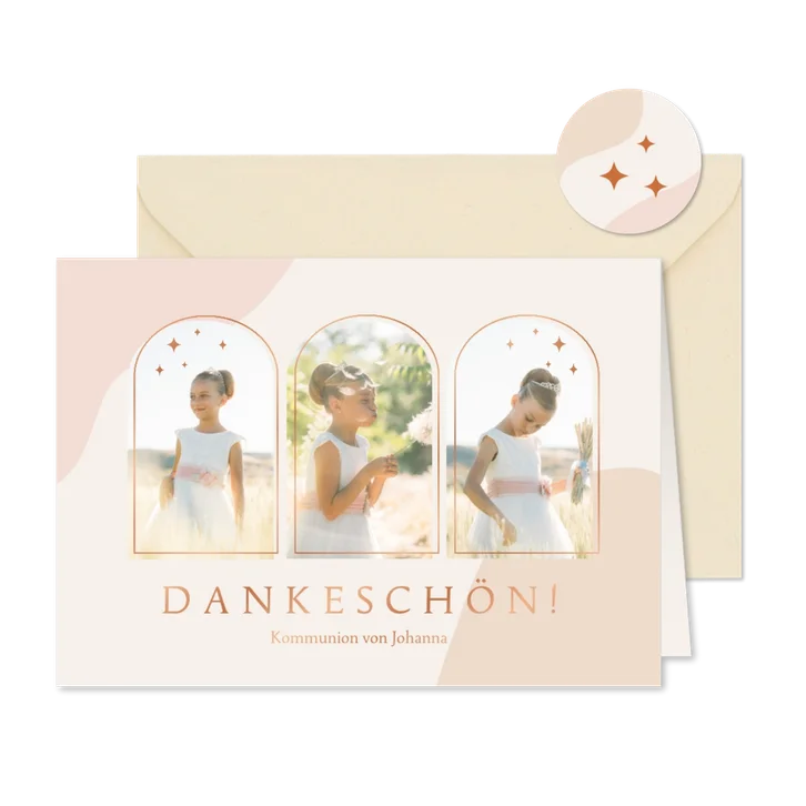 Danksagung zur Erstkommunion mit Formen, Fotos & Kupferdruck