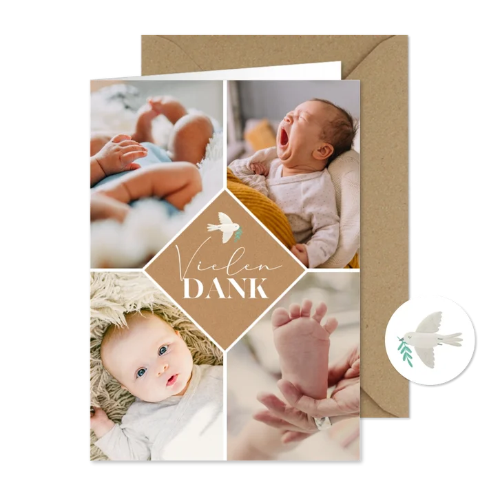 Danksagung zur Geburt 4 Fotos & Taube