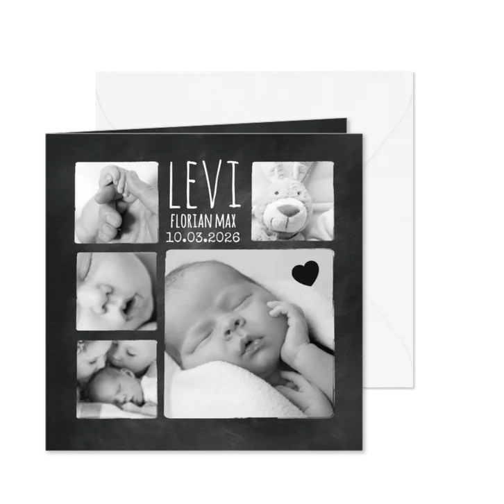 Danksagung zur Geburt Fotocollage auf Kreidetafel
