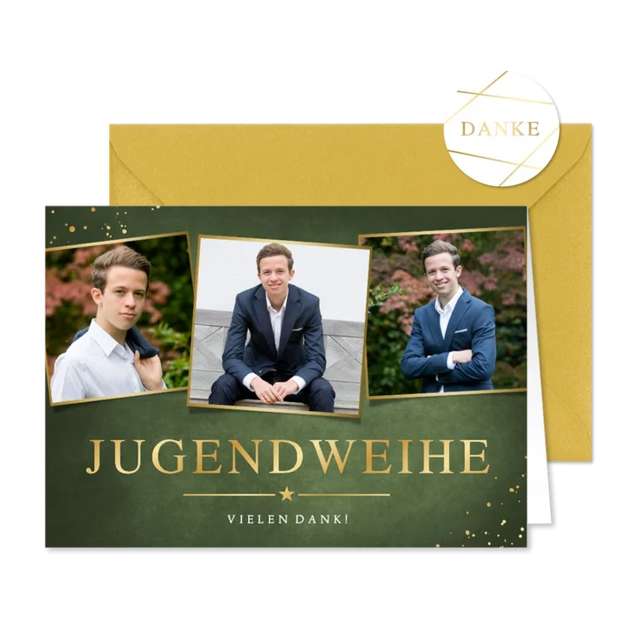Danksagung zur Jugendweihe Fotocollage gold