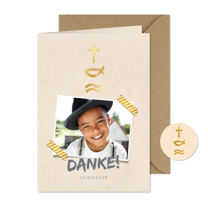Danksagung zur Kommunion Foto & Symbole in Gold