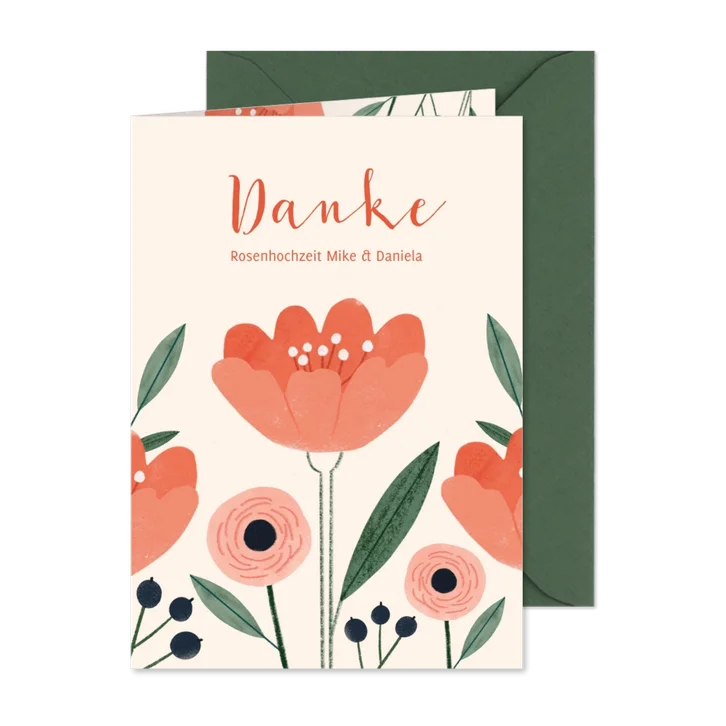 Danksagung zur Rosenhochzeit Rose und Blumen