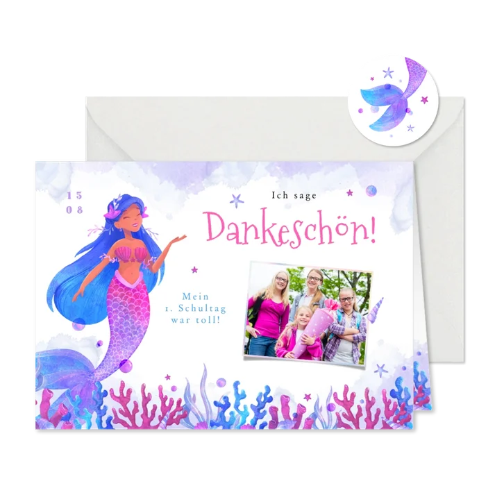 Danksagungskarte Einschulung Foto & Mermaid
