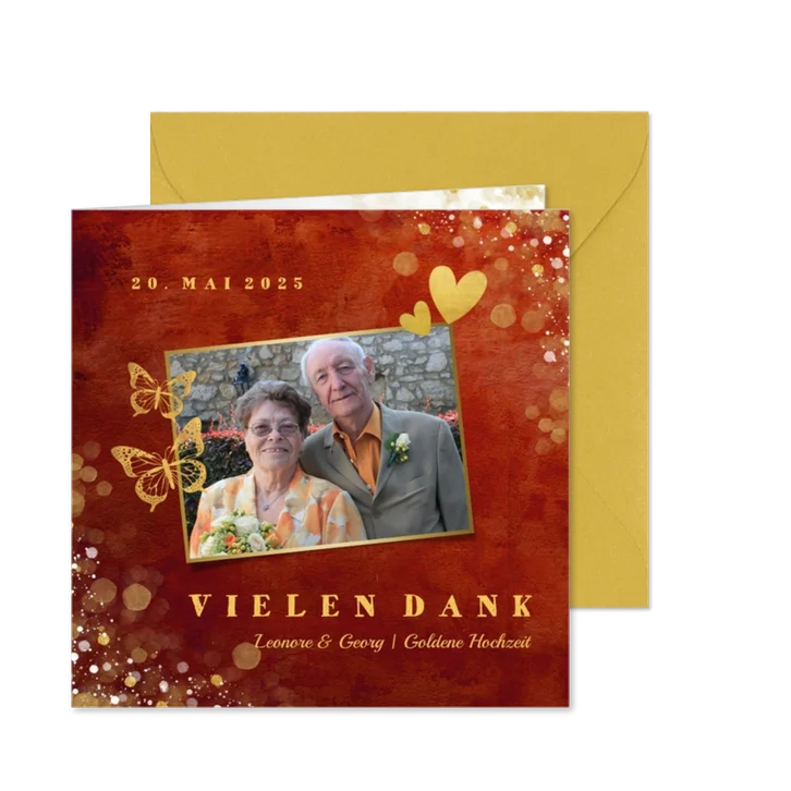Danksagungskarte Goldene Hochzeit Foto & Gold