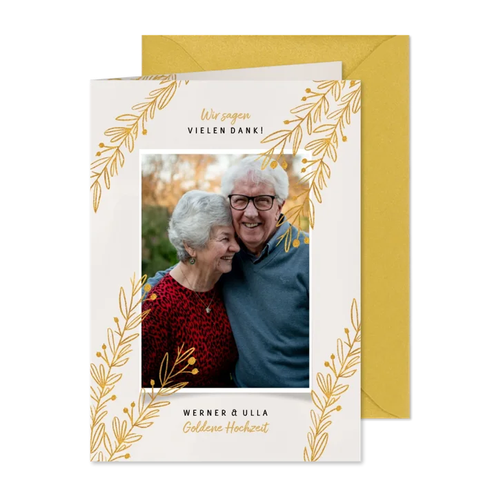 Danksagungskarte Goldene Hochzeit Foto & Zweige