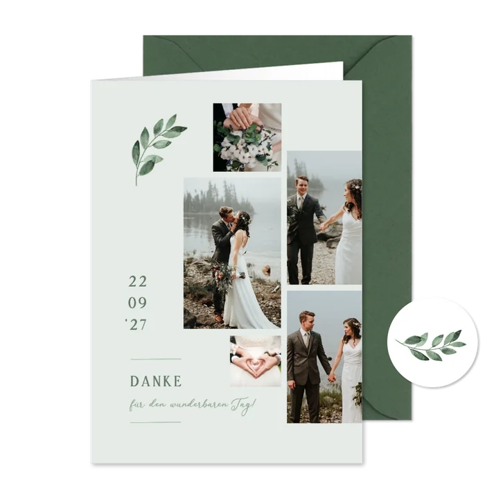 Danksagungskarte Hochzeit Fotos & grüner Zweig