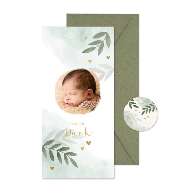 Danksagungskarte Taufe Foto botanisch grün