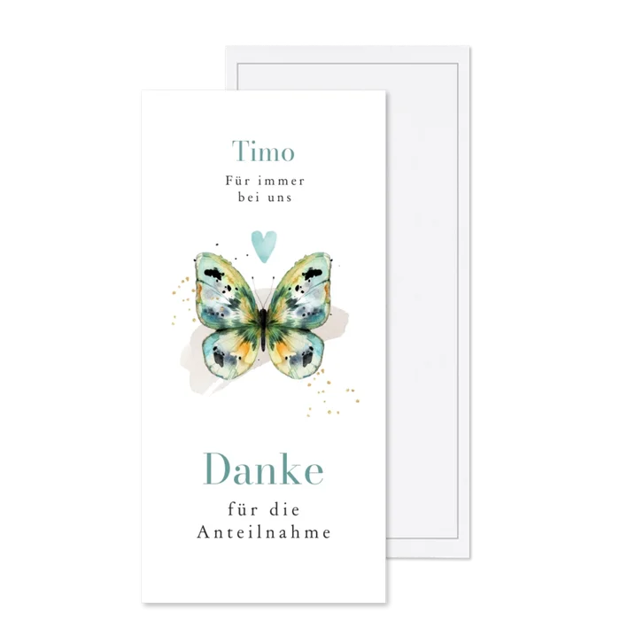 Danksagungskarte Trauer blauer Schmetterling in Aquarell