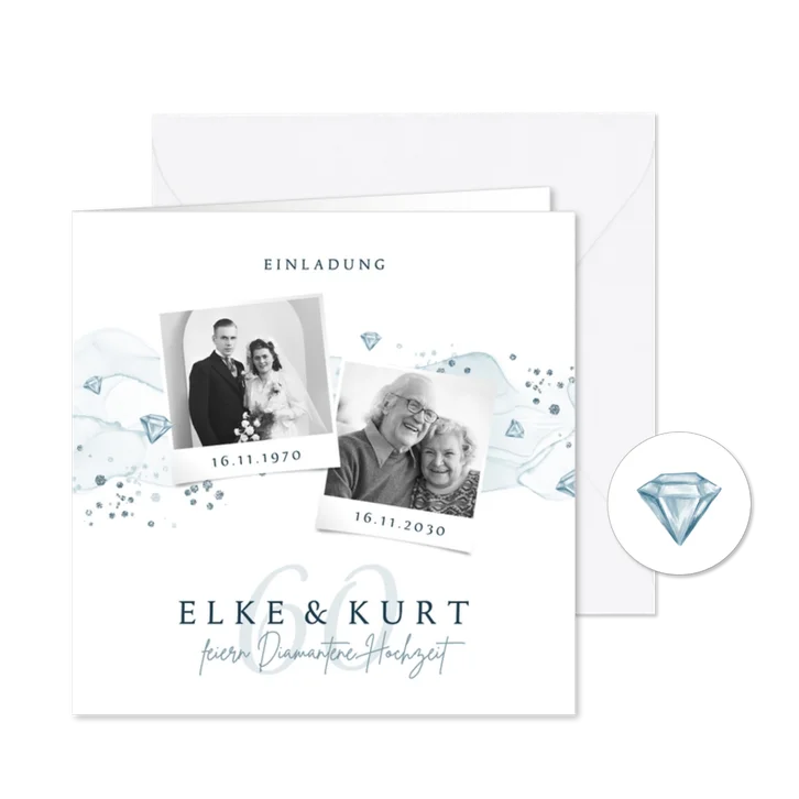 Diamantene Hochzeit Einladungskarte Fotocollage