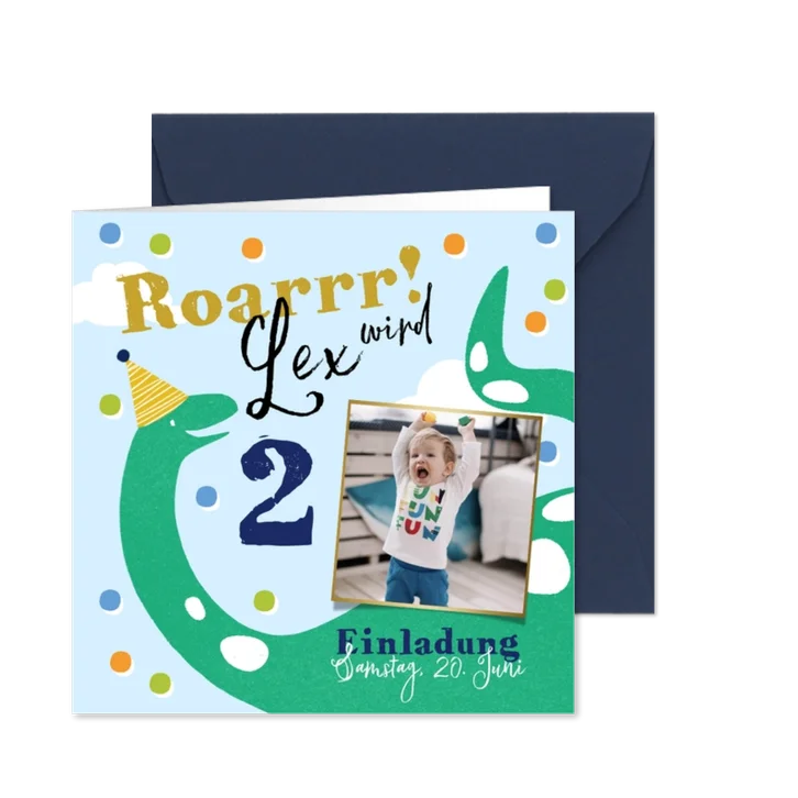 Dinosaurier Einladung 2. Kindergeburtstag