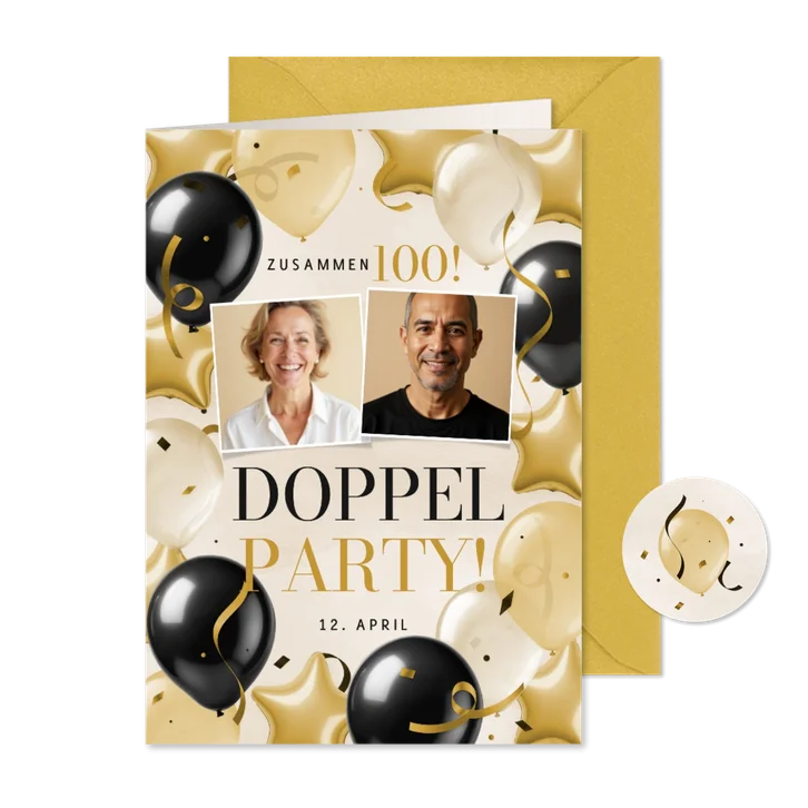 Doppelparty 100 Einladungskarte Fotos Luftballons