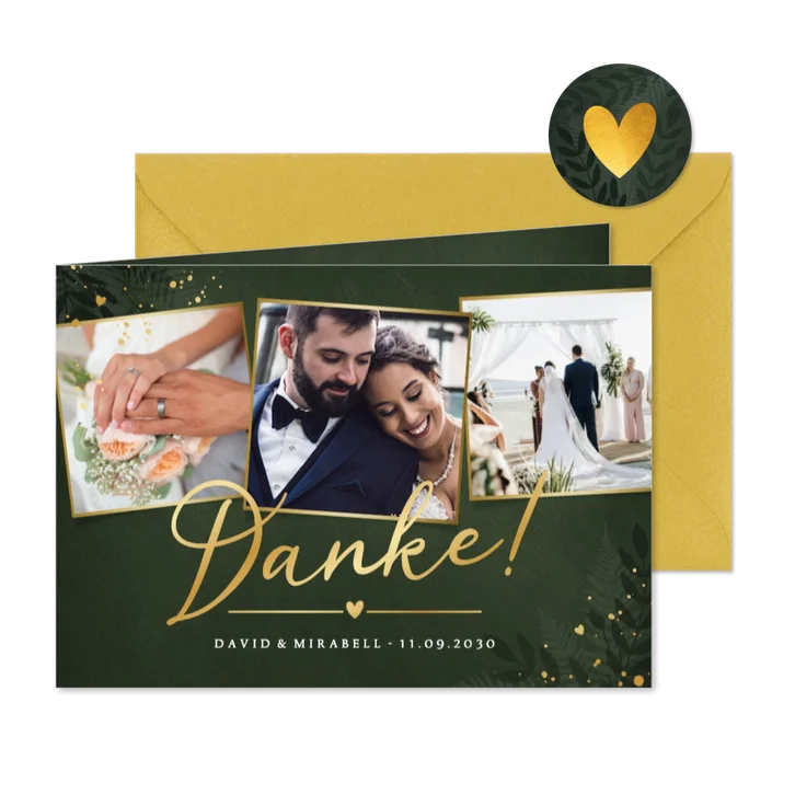 Dunkelgrün Dankeskarte Botanisch Goldkleckse