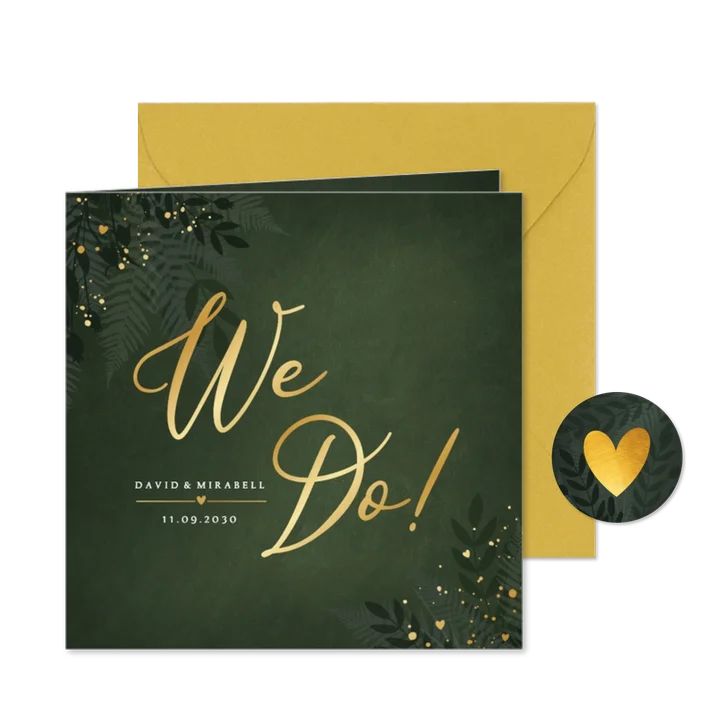 Dunkelgrün Hochzeitseinladung Botanisch Goldkleckse