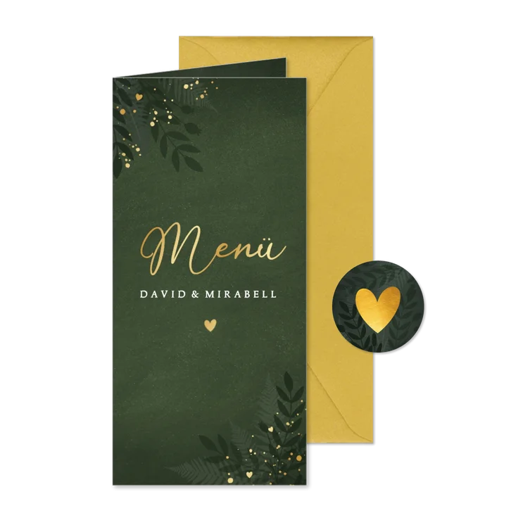 Dunkelgrün Menükarte Botanisch Goldkleckse