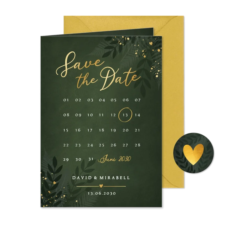 Dunkelgrün Save the Date Botanisch Goldkleckse
