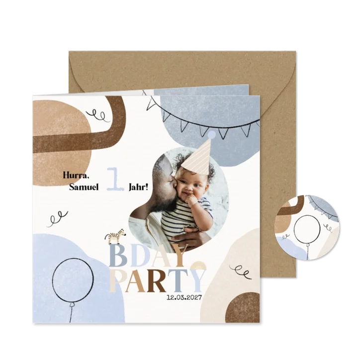 Einladung 1. Geburtstag 'Bday Party' Foto