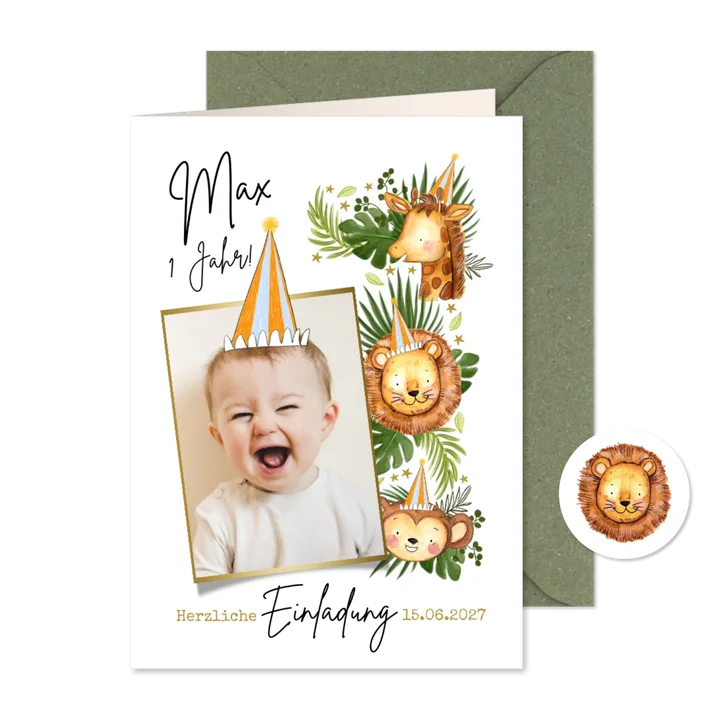 Einladung 1. Geburtstag Wilde Tiere