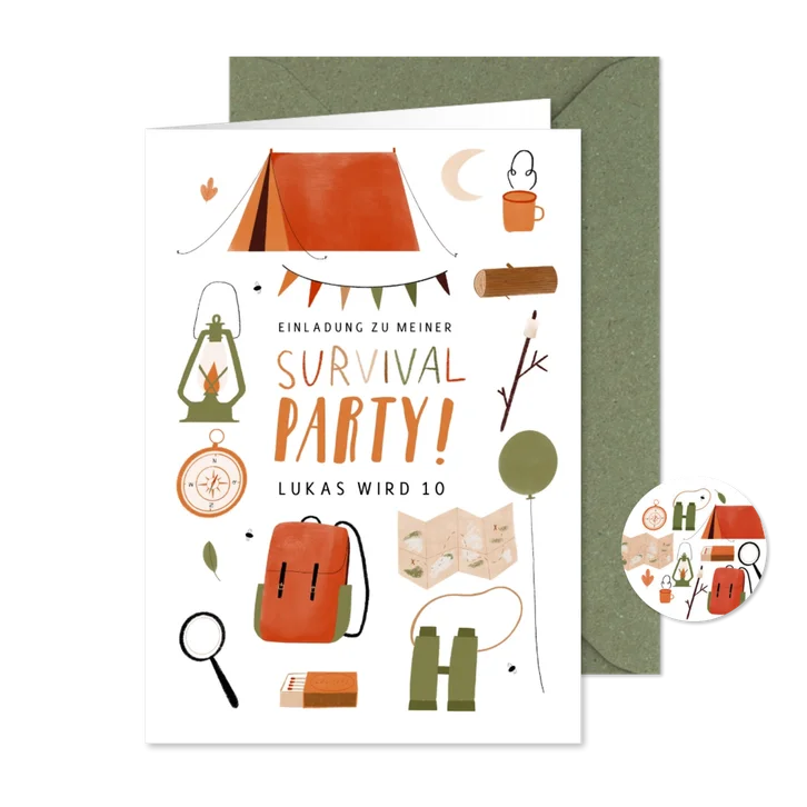 Einladung 10. Kindergeburtstag Survival-Party
