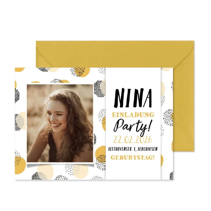 Einladung 14. Geburtstag mit Foto und Punkten