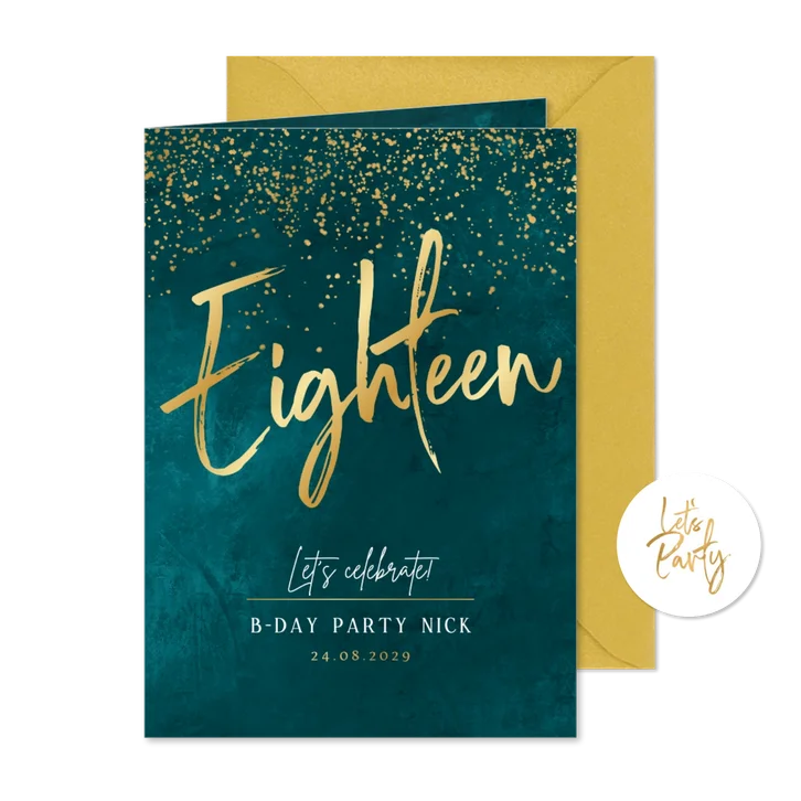 Einladung 18. Geburtstag Party Goldschrift