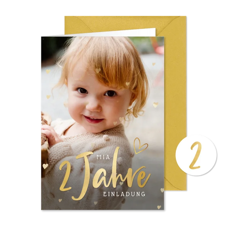 Einladung 2. Geburtstag Foto Goldlook