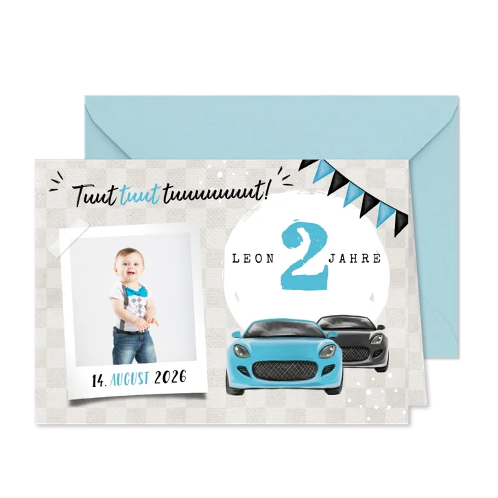 Einladung 2. Kindergeburtstag Autos und Foto