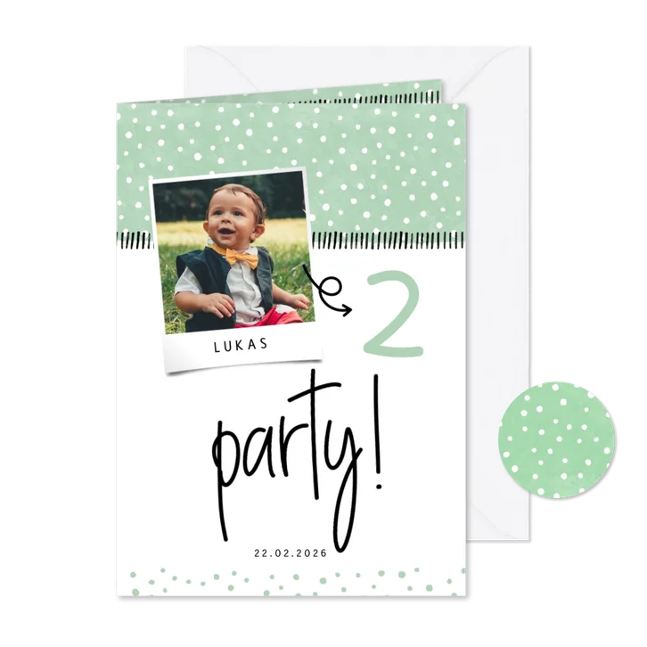 Einladung 2. Kindergeburtstag 'Party!' mit eigenem Foto