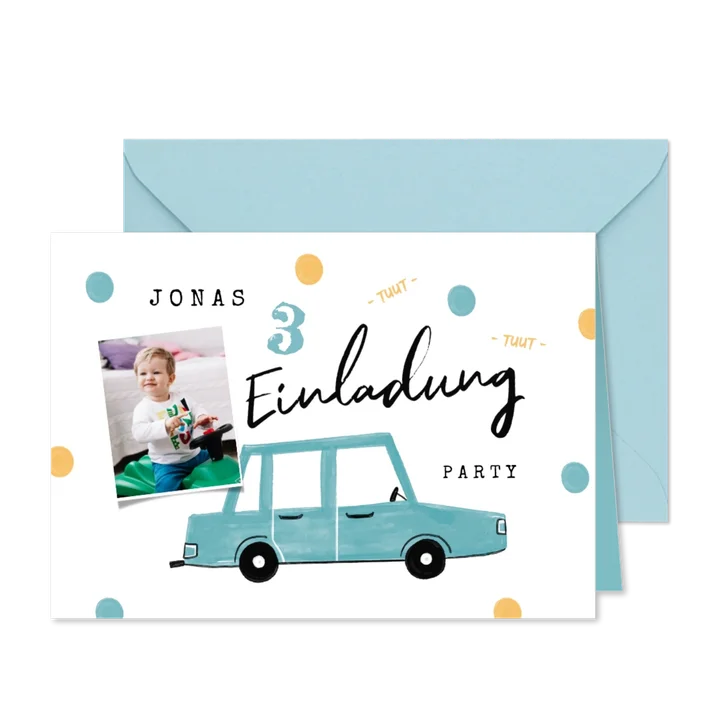 Einladung 3. Kindergeburtstag Auto & Foto