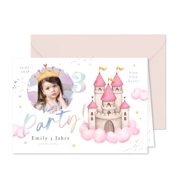 Einladung 3. Kindergeburtstag Foto & Märchenschloss