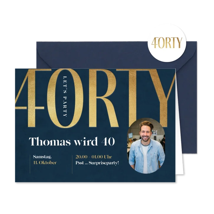 Einladung 40. Geburtstag '40rty' mit Foto
