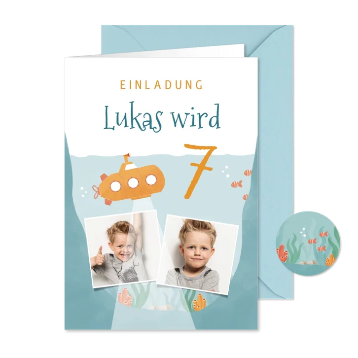 Einladung 7. Kindergeburtstag Fotos & U-Boot