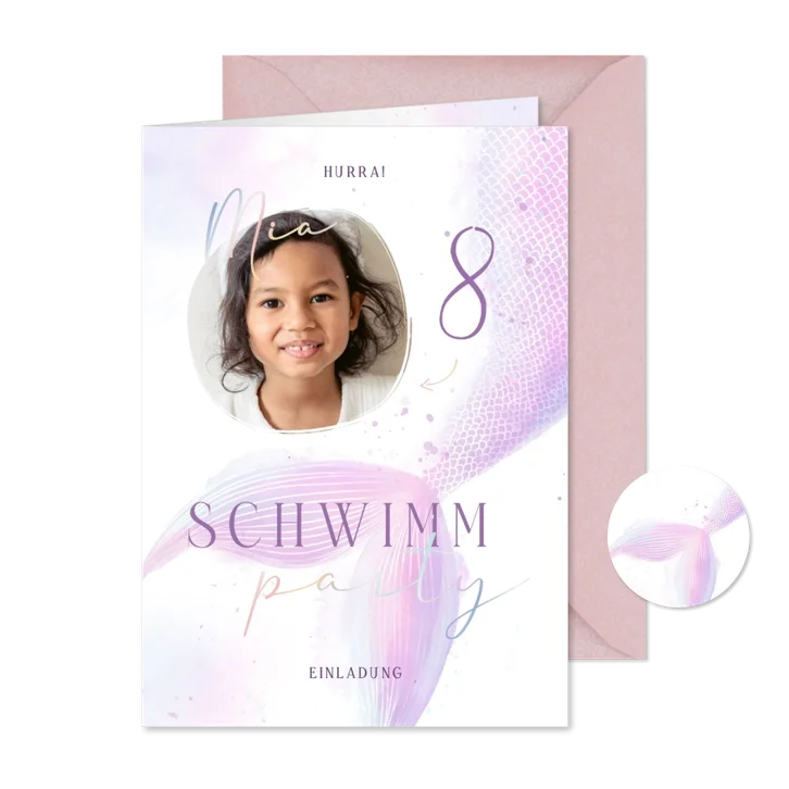 Einladung 8. Kindergeburtstag Flosse Meerjungfrau