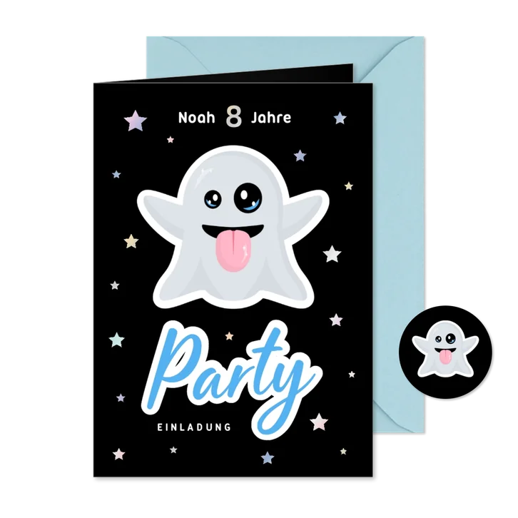 Einladung 8. Kindergeburtstag Gespenst Emoji