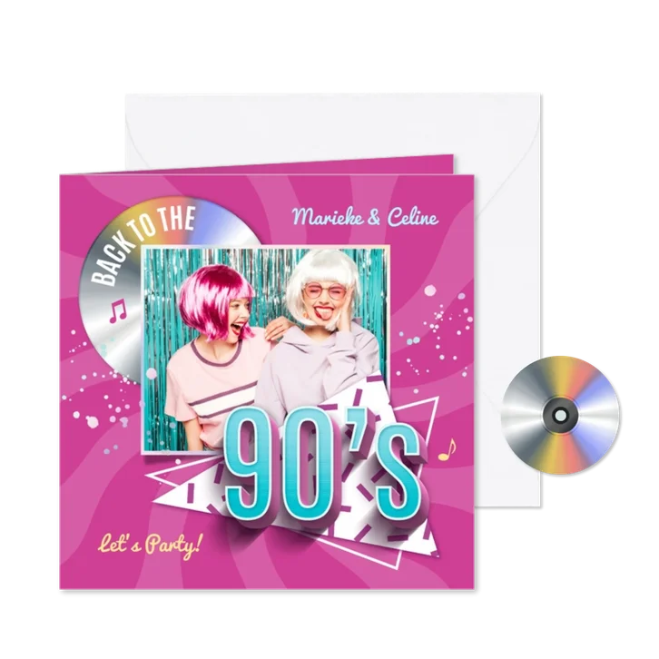 Einladung 90er-Party mit CD und Foto