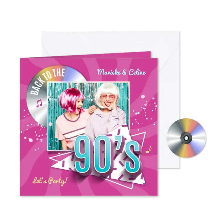 Einladung 90er-Party mit CD und Foto