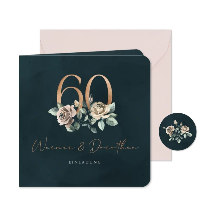 Einladung Diamantene Hochzeit 60 mit Rosen