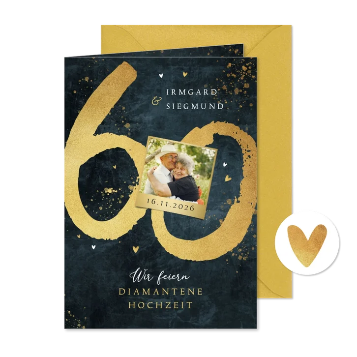 Einladung diamantene Hochzeit Foto & goldene 60