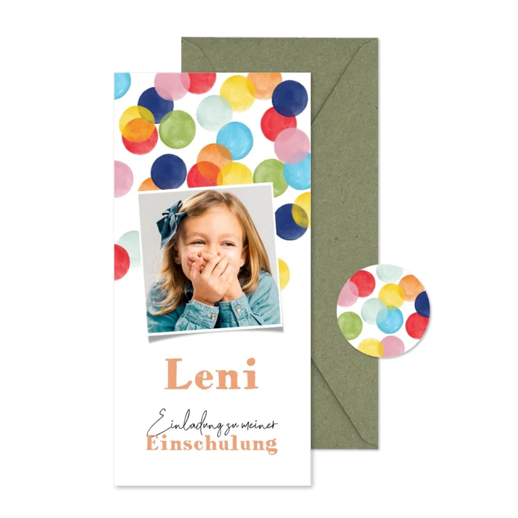 Einladung Einschulung Foto & bunte Konfetti